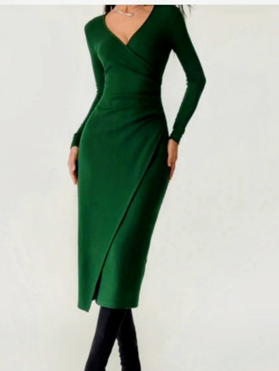 OGL Dresses & Skirts - NWT OGL Forest Green Wrap Midi Dress- V- neck Women's Size S